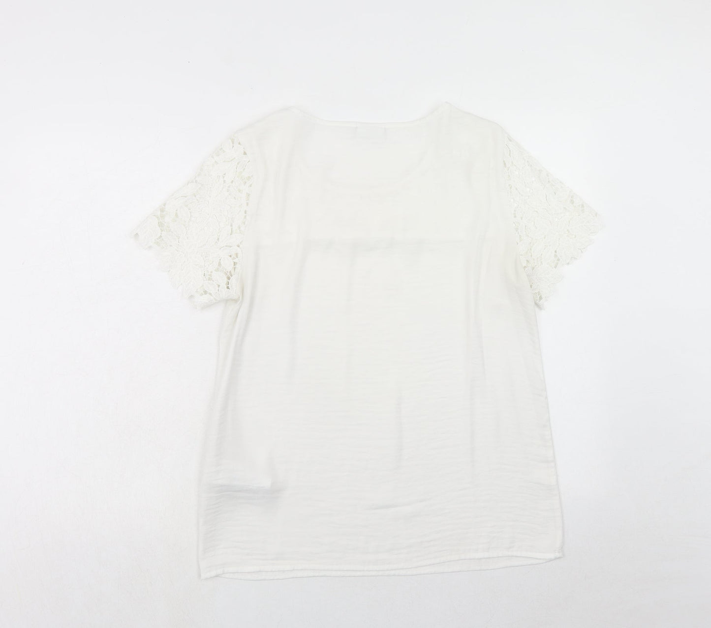 VILA Womens White Polyester Basic T-Shirt Size M Round Neck