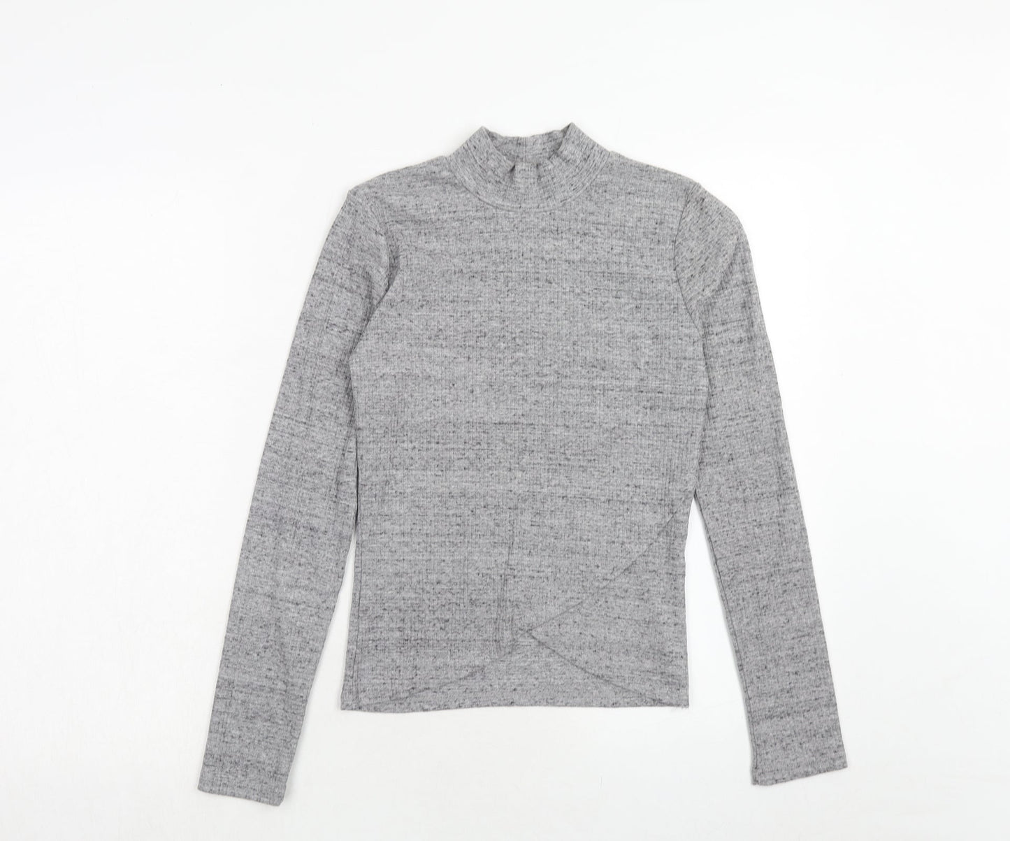 Bershka Womens Grey Polyester Basic T-Shirt Size L Mock Neck
