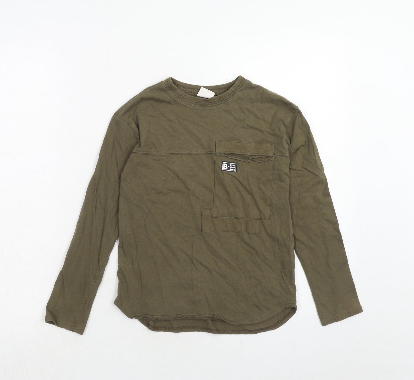 Zara Boys Green Cotton Pullover T-Shirt Size 8 Years Crew Neck Pullover