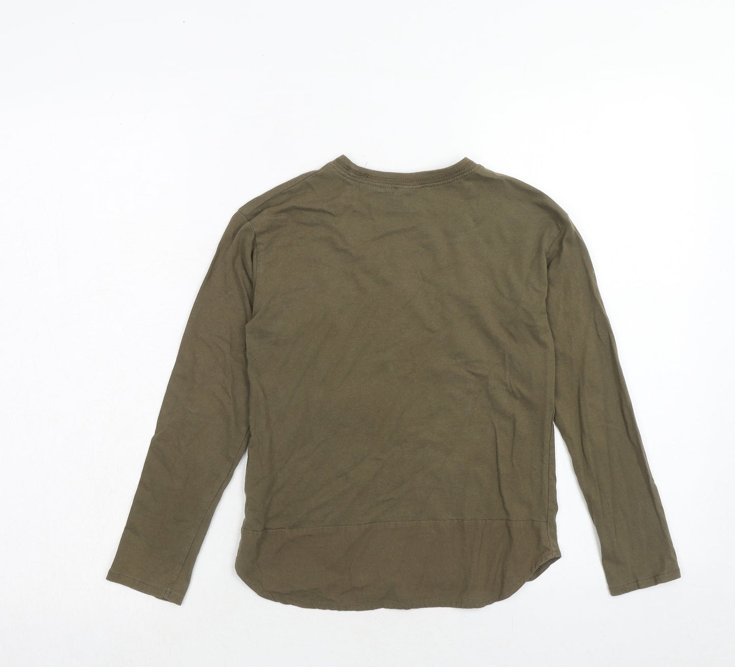 Zara Boys Green Cotton Pullover T-Shirt Size 8 Years Crew Neck Pullover