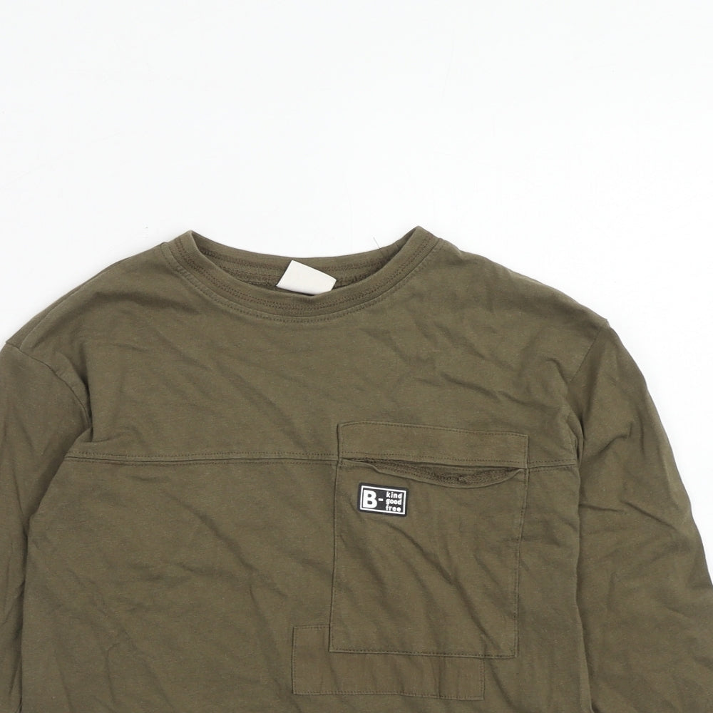 Zara Boys Green Cotton Pullover T-Shirt Size 8 Years Crew Neck Pullover