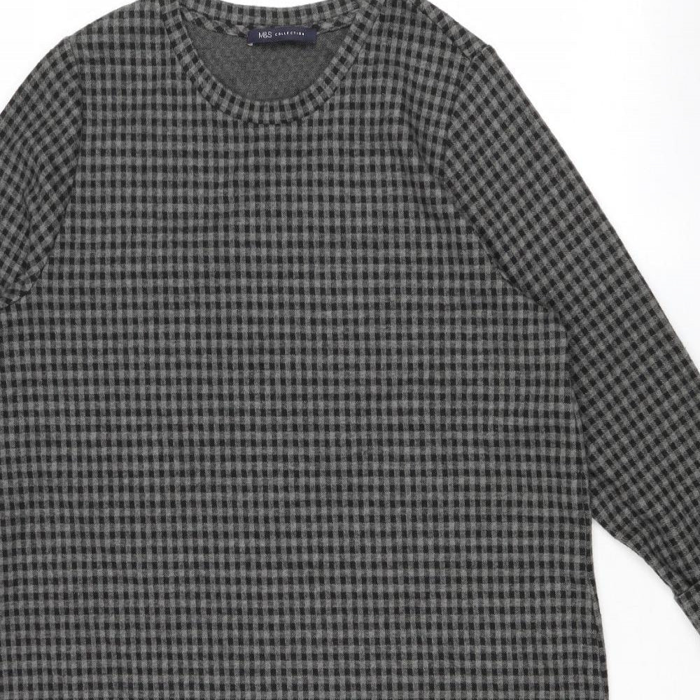 Marks and Spencer Womens Grey Check Polyester Shift Size 18 Round Neck Pullover