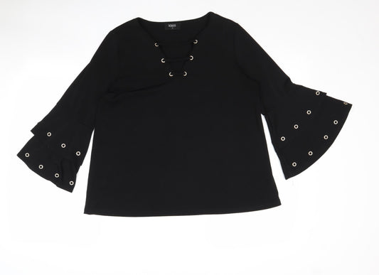 Klass Womens Black Polyester Basic Blouse Size M V-Neck