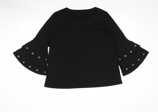 Klass Womens Black Polyester Basic Blouse Size M V-Neck