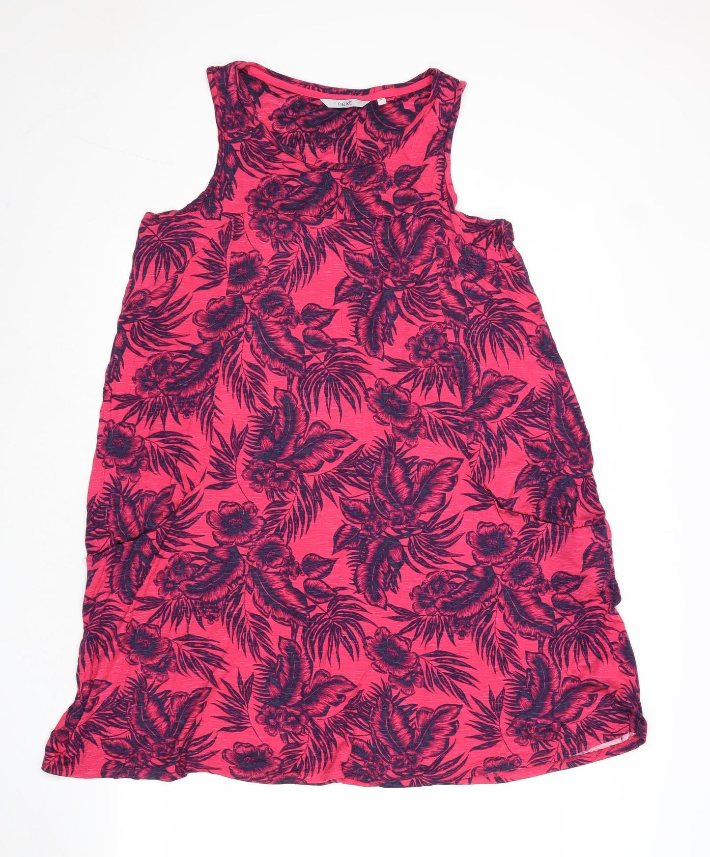 NEXT Womens Pink Floral Viscose Tank Dress Size 14 Boat Neck Pullover
