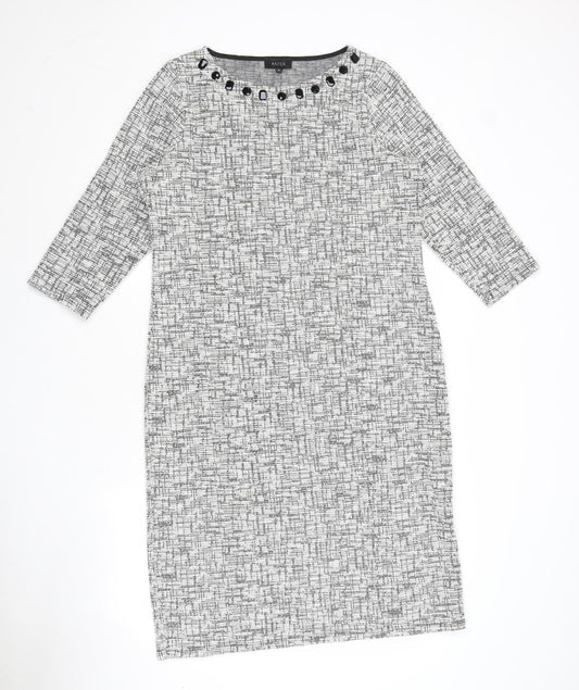 ANTEA Womens Grey Geometric Polyester Sheath Size M Boat Neck Pullover
