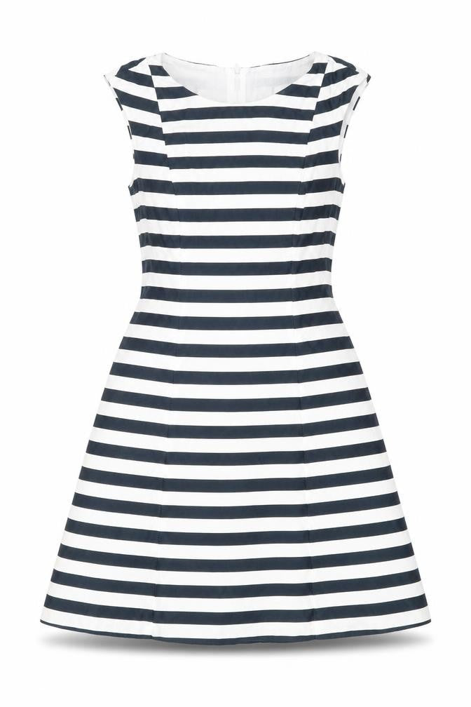 Zara Womens Blue Striped Cotton Fit & Flare Size XS Boat Neck Zip