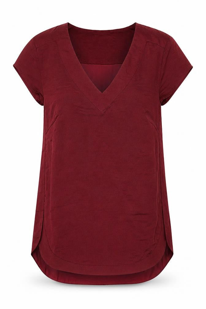 H&M Womens Red Polyester Basic T-Shirt Size 6 V-Neck