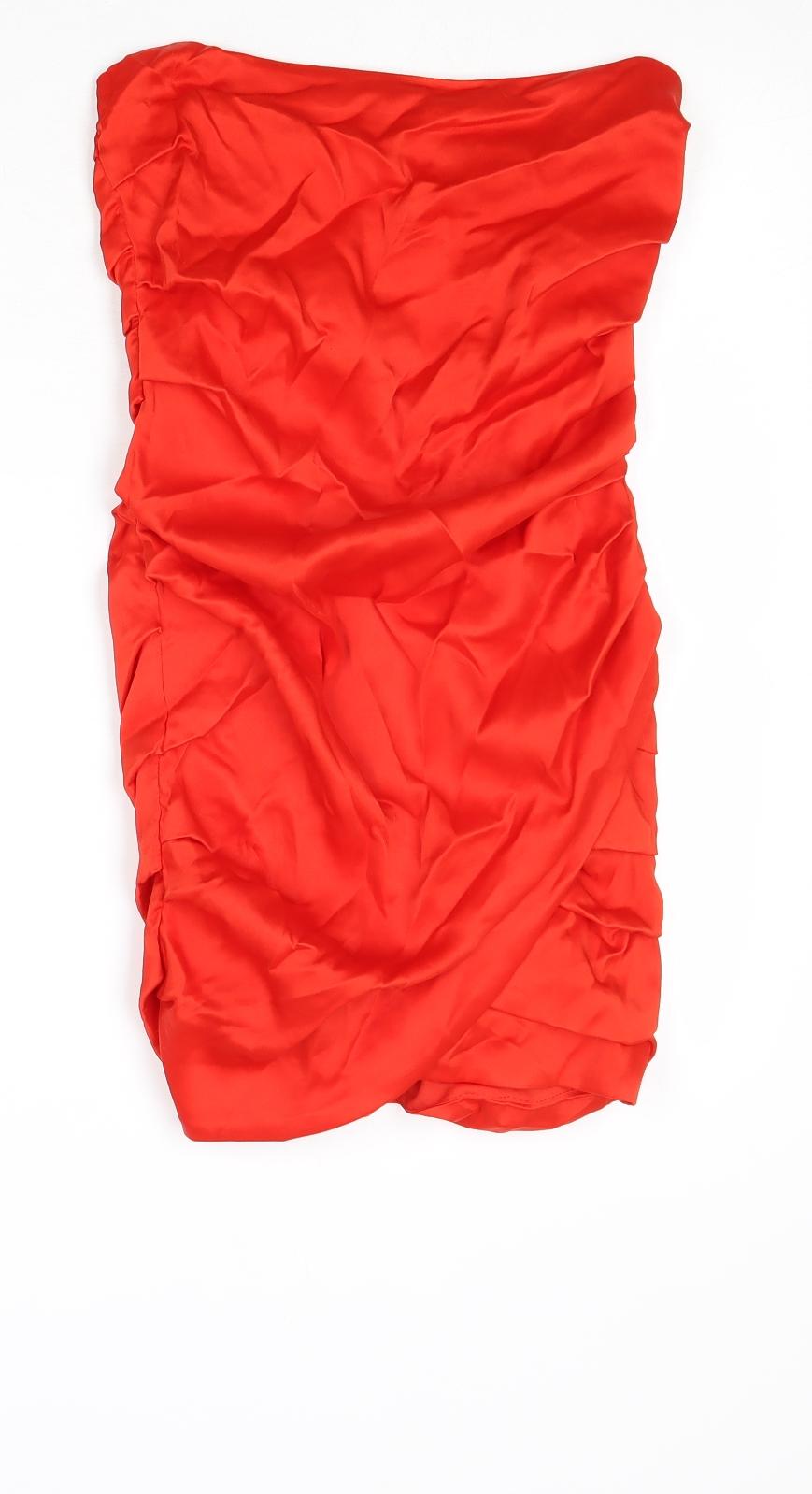 Zara Womens Red Polyester Bodycon Size XS Off the Shoulder Zip