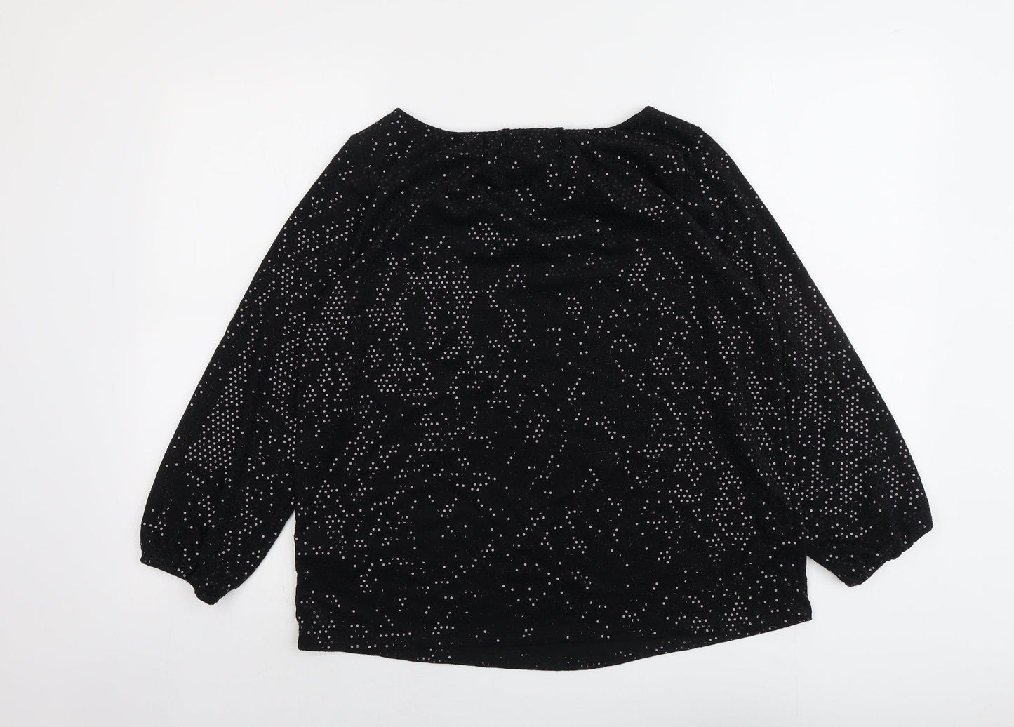 Billie&Bolssom Womens Black Geometric Nylon Basic Blouse Size 12 Round Neck