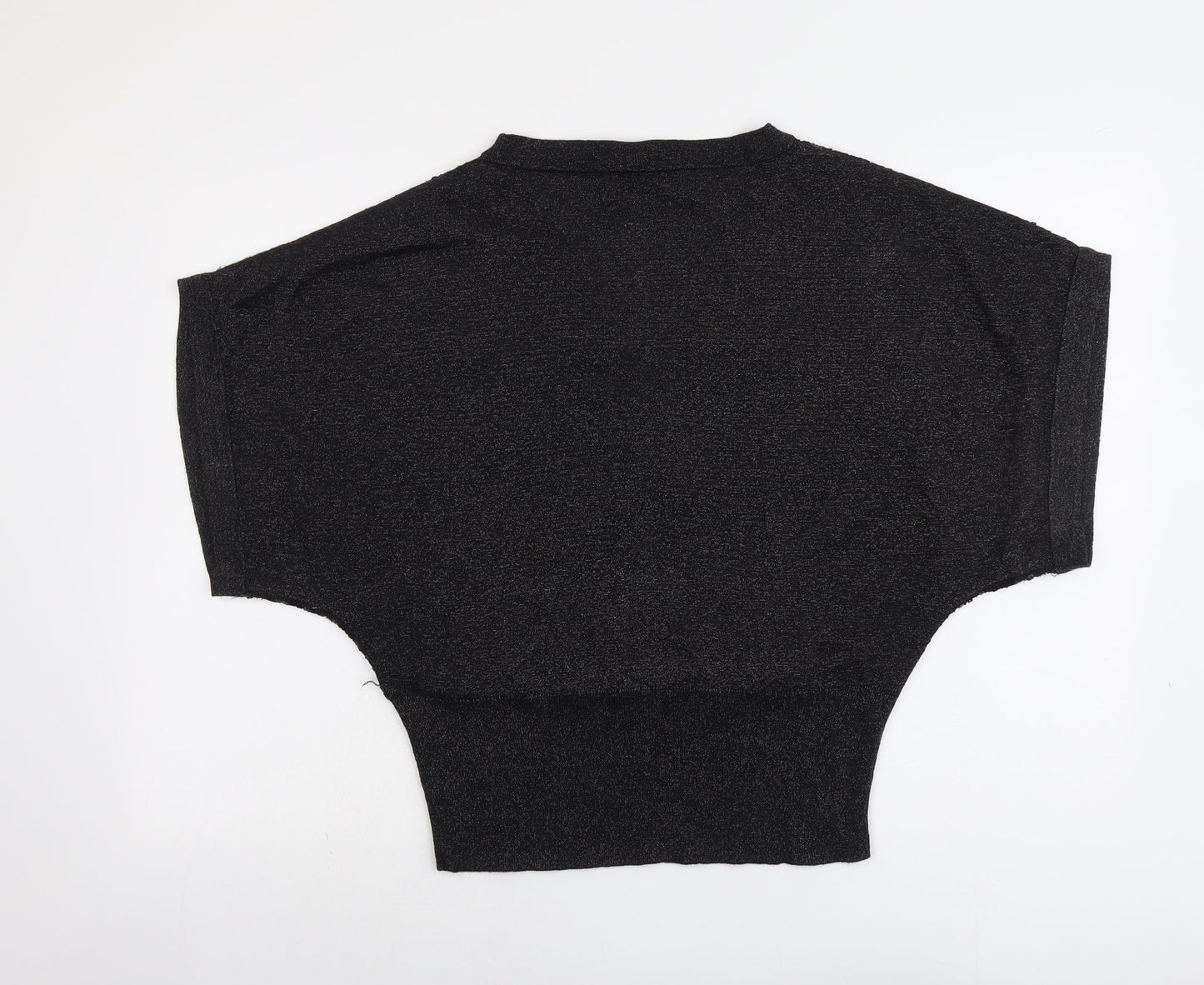 Oasis Womens Black Viscose Cropped Blouse Size M V-Neck