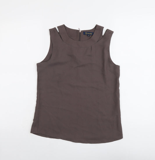 Rare Womens Brown Polyester Basic Tank Size S Round Neck
