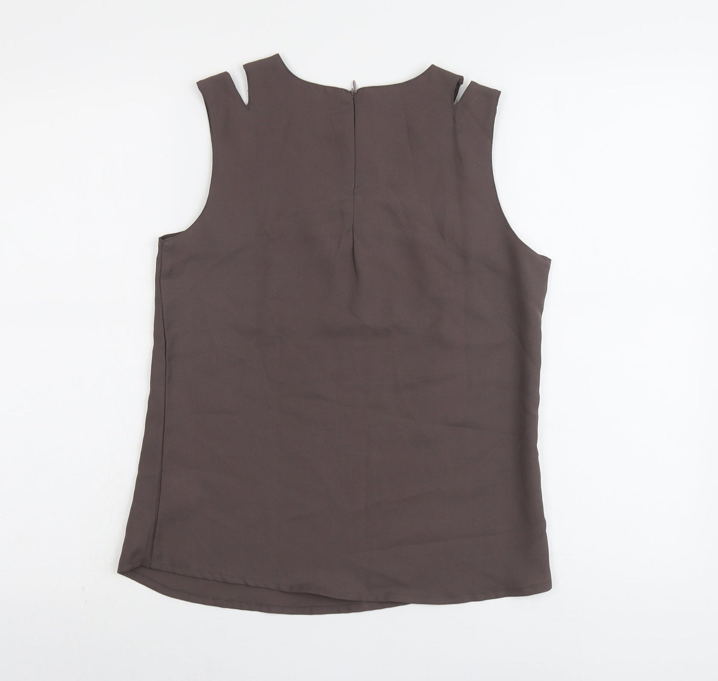 Rare Womens Brown Polyester Basic Tank Size S Round Neck