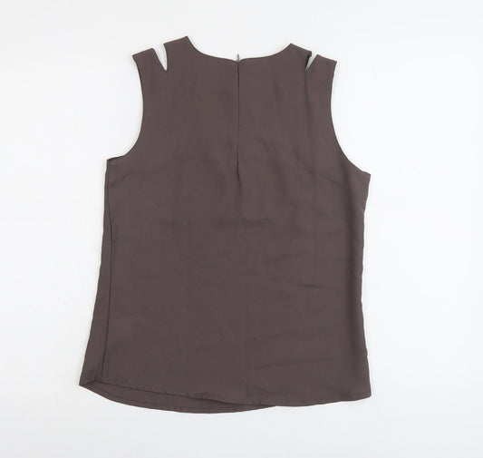 Rare Womens Brown Polyester Basic Tank Size S Round Neck