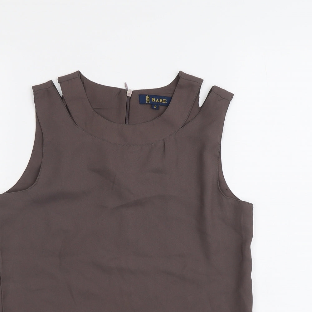 Rare Womens Brown Polyester Basic Tank Size S Round Neck