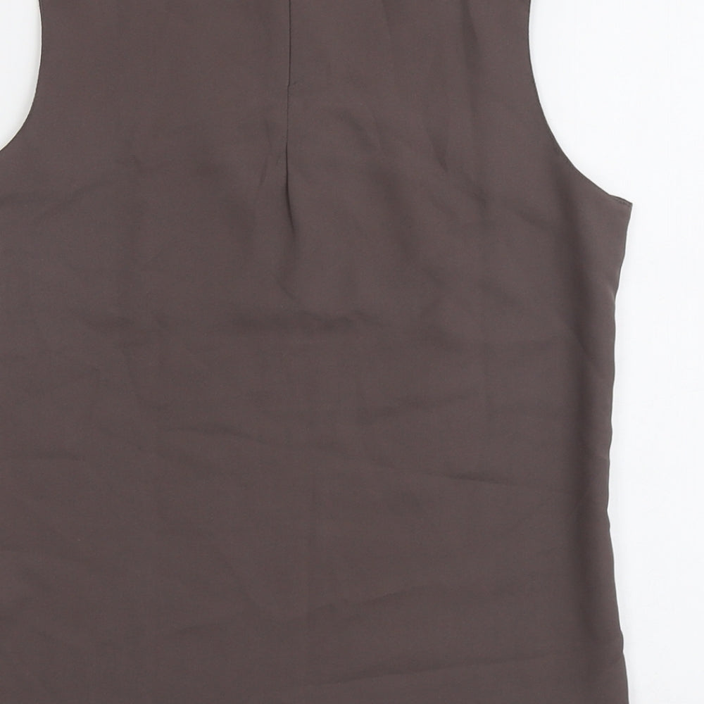 Rare Womens Brown Polyester Basic Tank Size S Round Neck