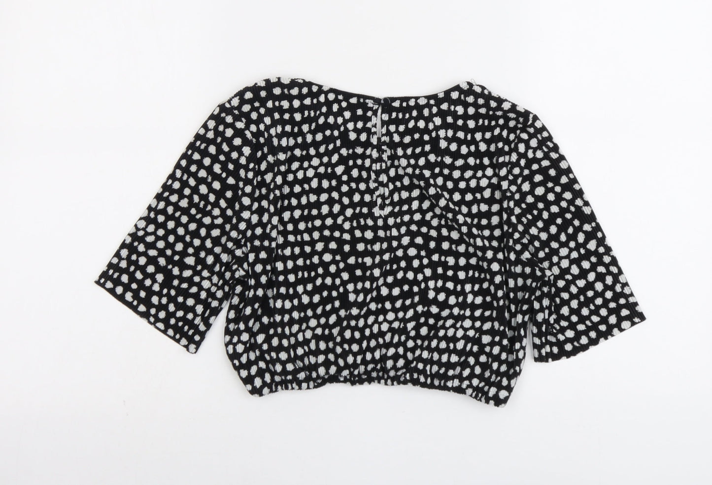 ASOS Womens Black Geometric Polyester Cropped T-Shirt Size 12 Round Neck