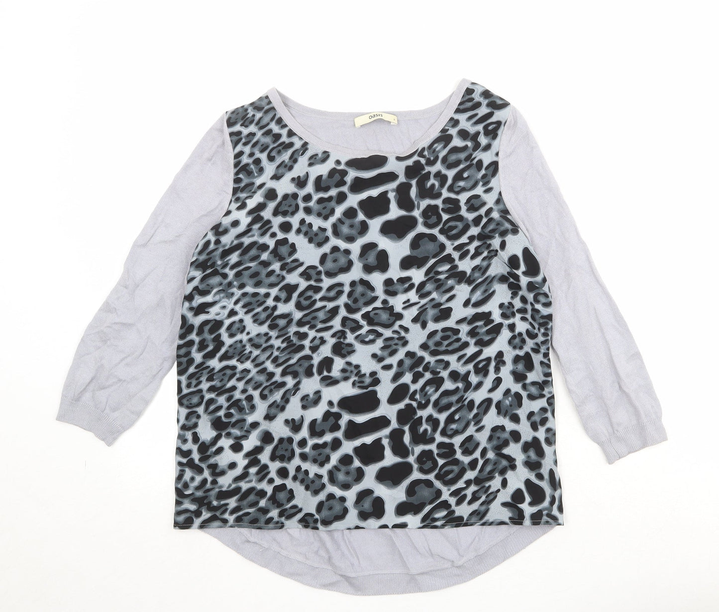 Oasis Womens Blue Boat Neck Animal Print Cotton Pullover Jumper Size S - Leopard Pattern