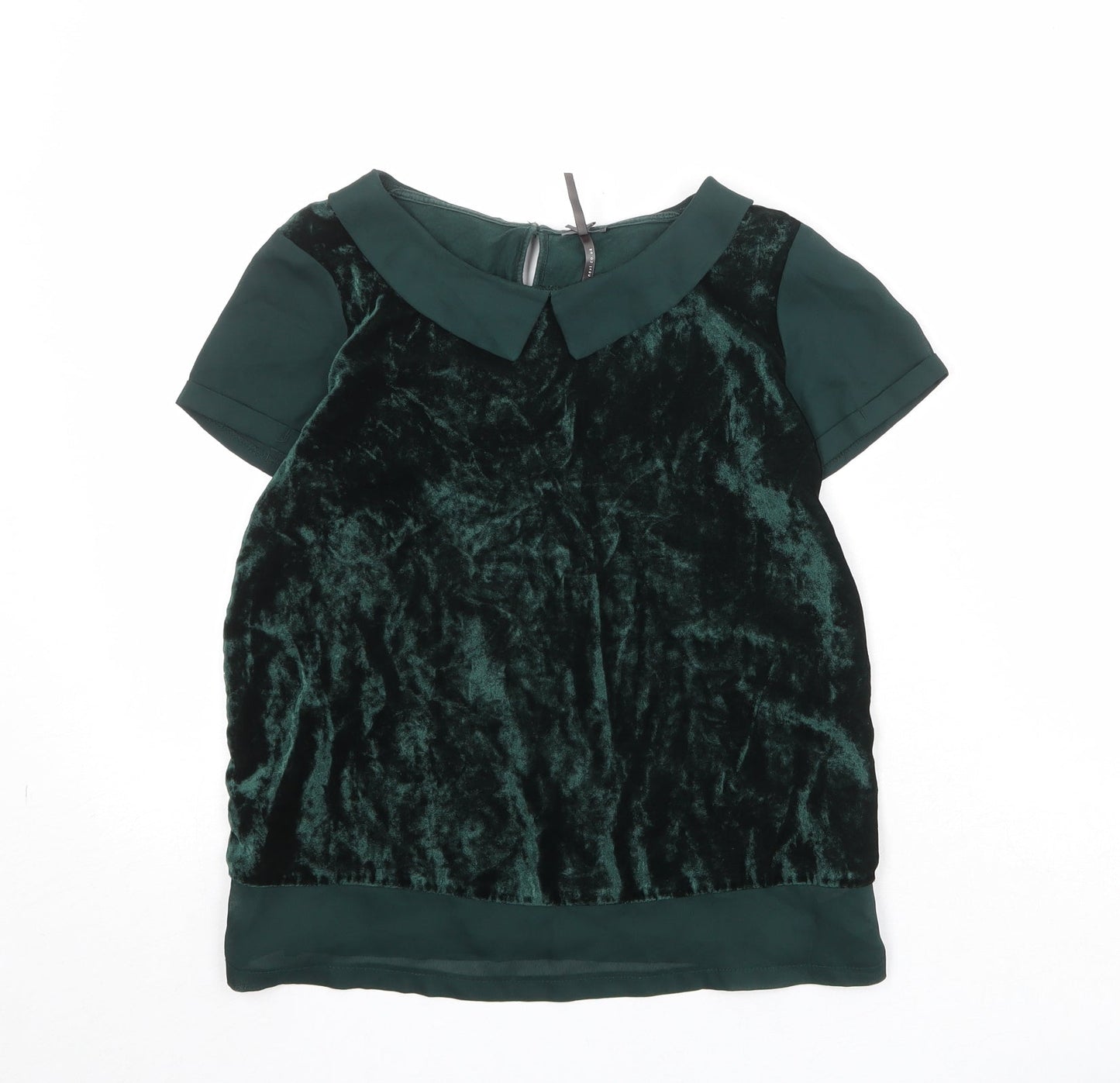 NEXT Girls Green Viscose Pullover Blouse Size 12 Years Collared Button