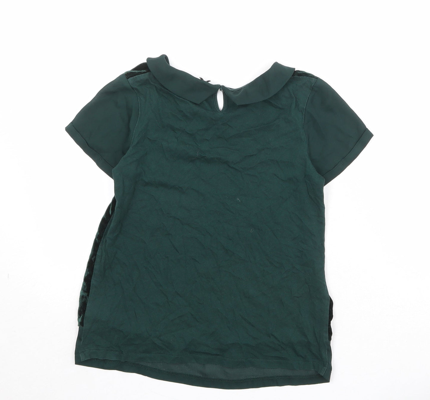 NEXT Girls Green Viscose Pullover Blouse Size 12 Years Collared Button