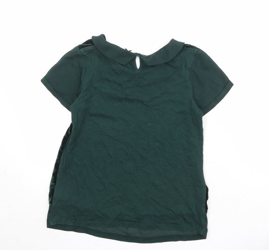 NEXT Girls Green Viscose Pullover Blouse Size 12 Years Collared Button