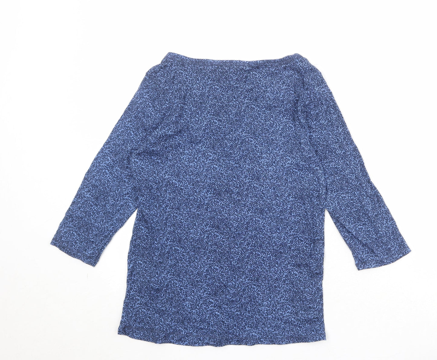 Marks and Spencer Womens Blue Geometric 100% Cotton Basic Blouse Size 12 Round Neck