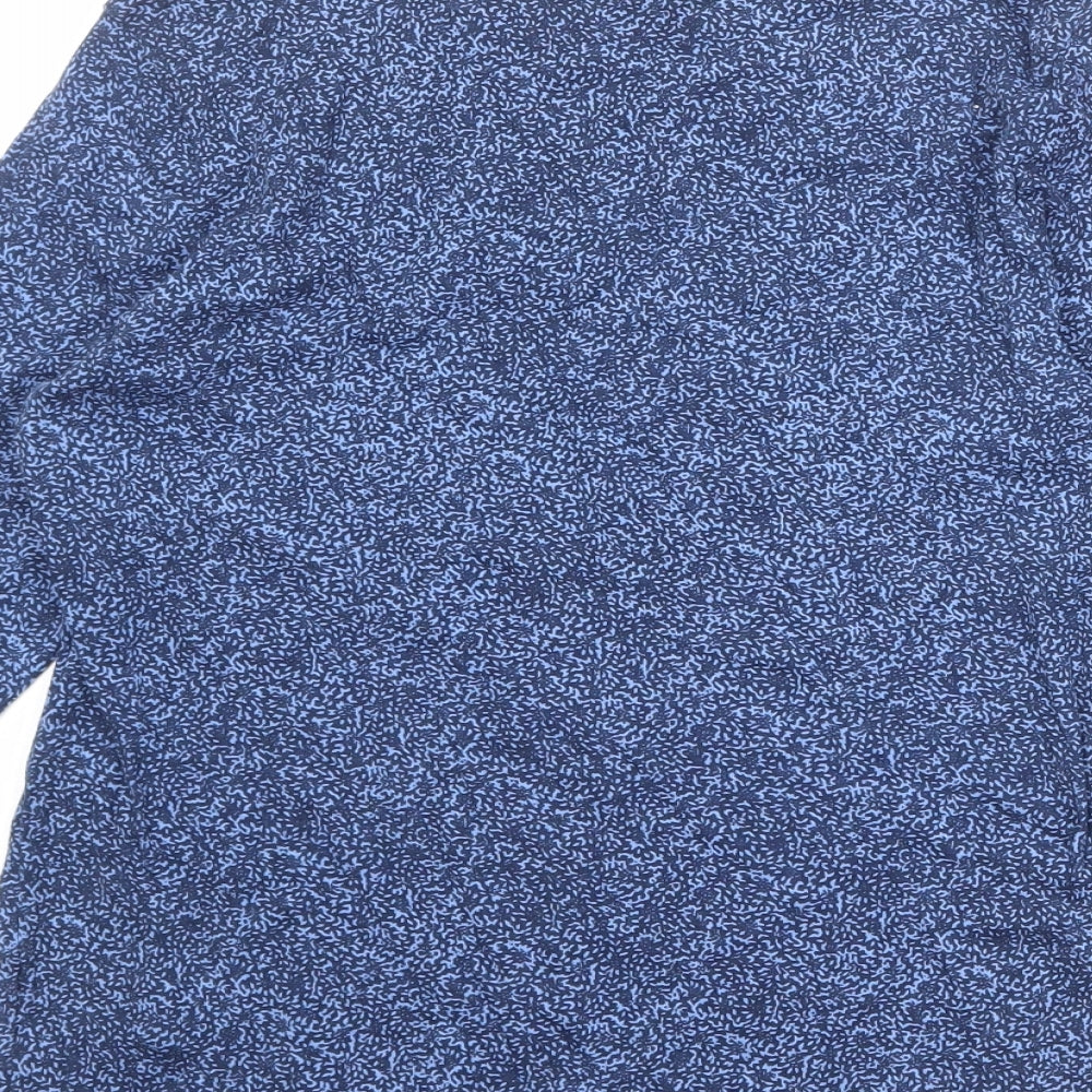 Marks and Spencer Womens Blue Geometric 100% Cotton Basic Blouse Size 12 Round Neck