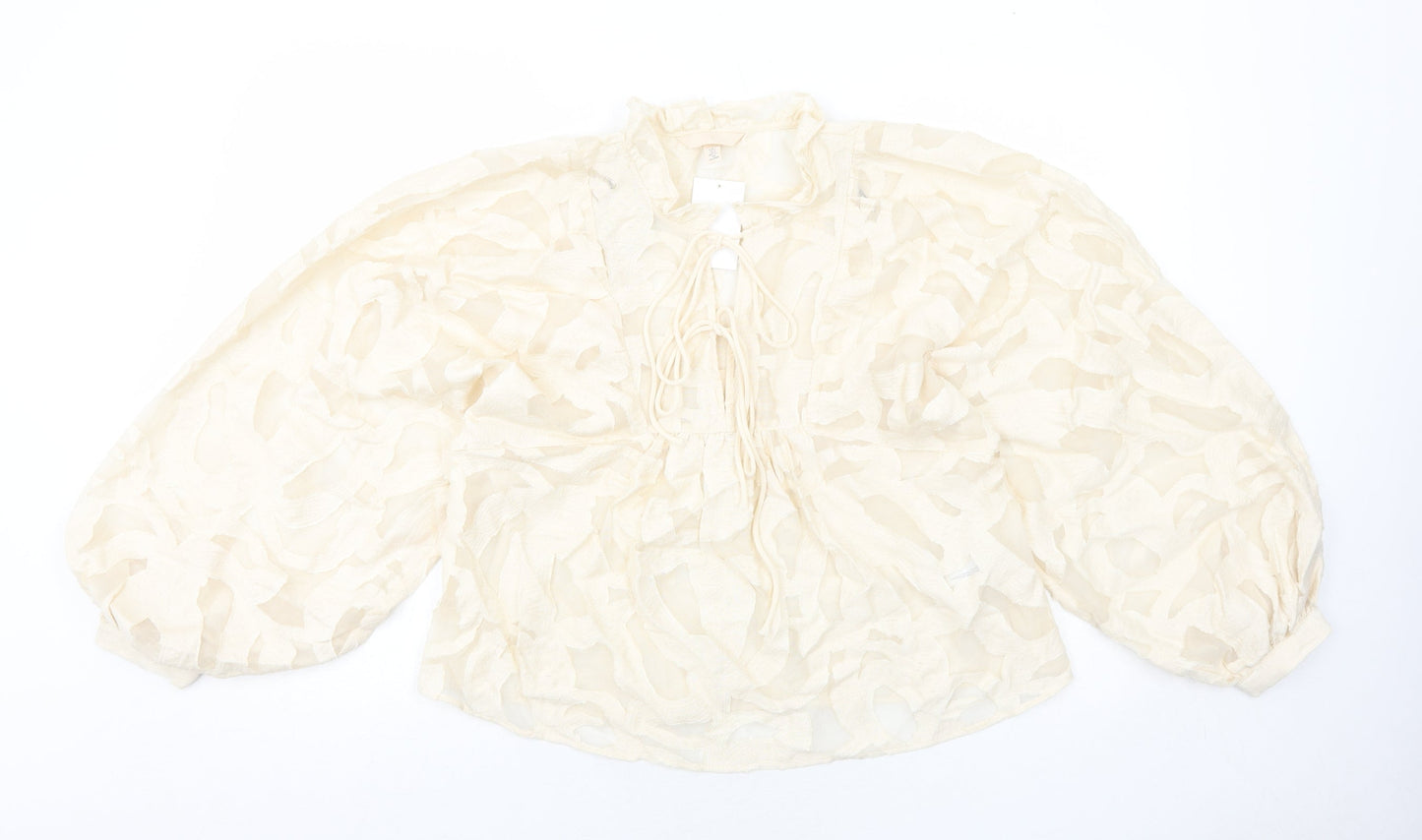 H&M Womens Ivory Geometric Viscose Basic Blouse Size S V-Neck