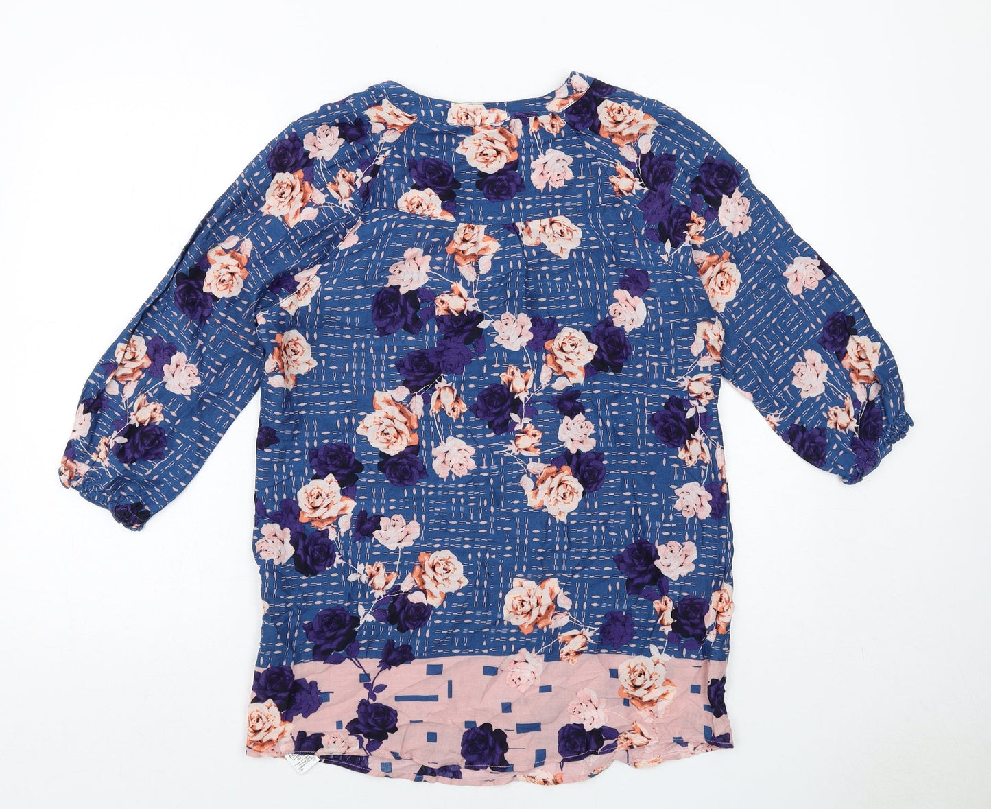 Marks and Spencer Womens Blue Floral Viscose Basic Blouse Size 8 V-Neck