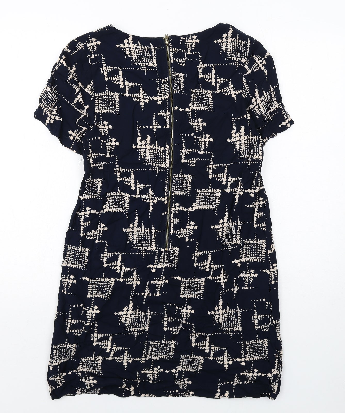 Louche Womens Blue Geometric Viscose Shift Size 10 Boat Neck Zip