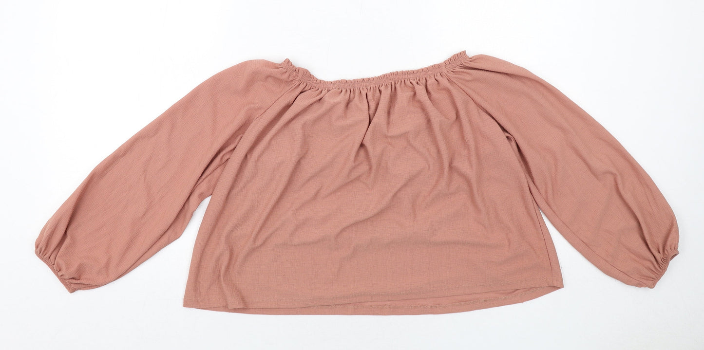 Bershka Womens Pink Polyester Basic Blouse Size S Boat Neck