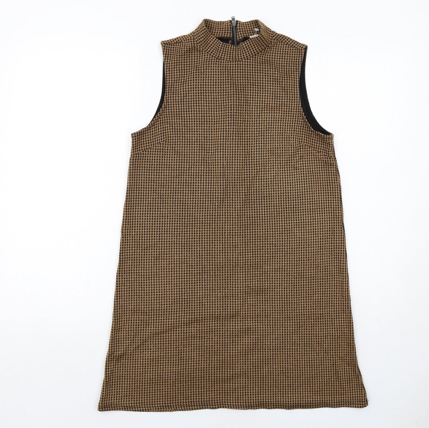 Cooperative Womens Brown Geometric Acrylic A-Line Size XS Mock Neck Zip