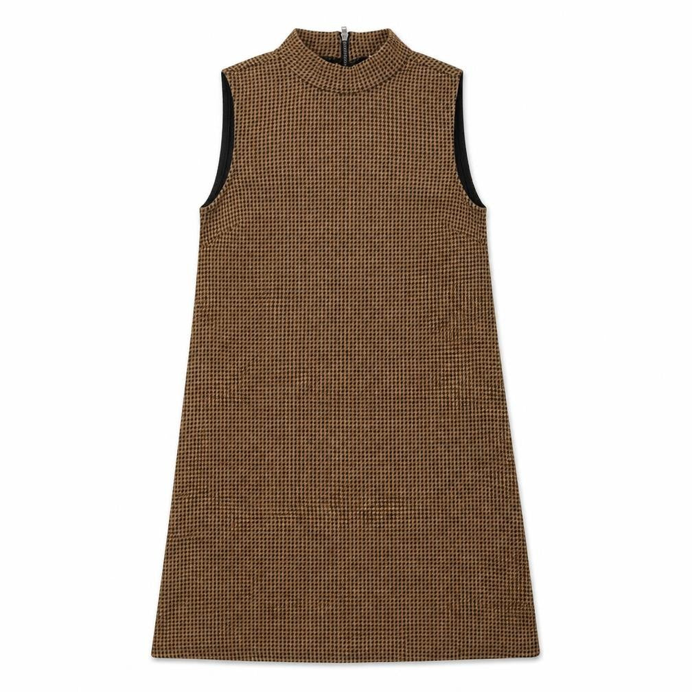 Front view of Cooperative women’s brown geometric acrylic a-line, size XS, mock neck zip