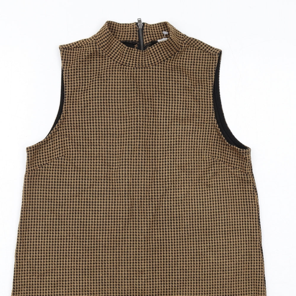Cooperative Womens Brown Geometric Acrylic A-Line Size XS Mock Neck Zip