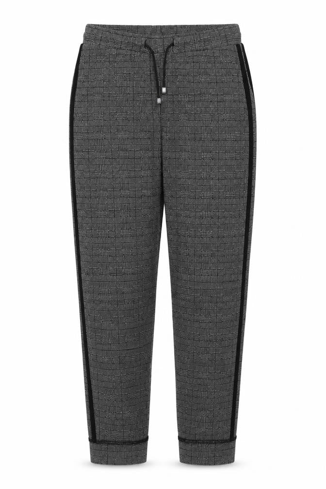 Marks and Spencer Womens Grey Plaid Polyester Trousers Size 8 Regular Drawstring - Side Stripe Detail