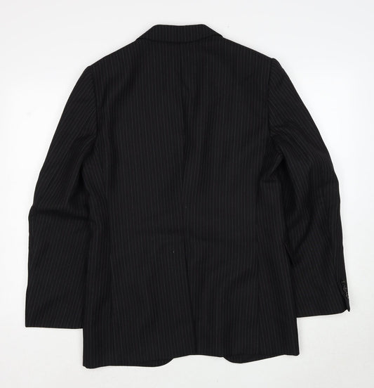 Diolen Mens Black Striped Polyester Jacket Suit Jacket Size 40 Regular