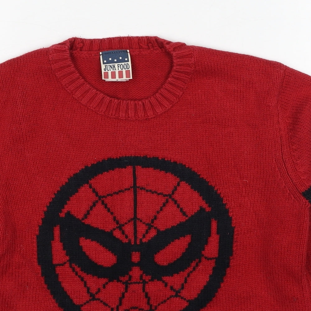 Junk Food Boys Red Crew Neck Cotton Pullover Jumper Size S Pullover - Spider-Man