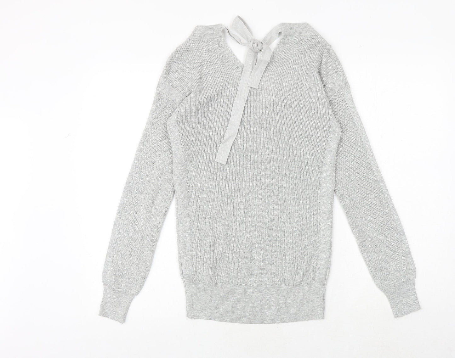 NEXT Womens Silver V-Neck Nylon Pullover Jumper Size 8