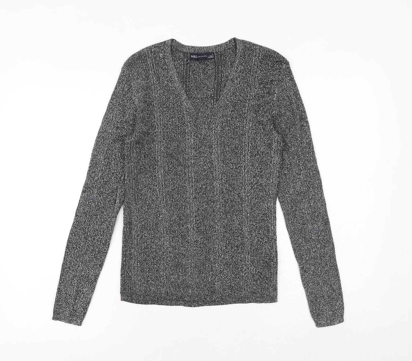 Marks and Spencer Womens Silver Geometric Viscose Basic Blouse Size 8 V-Neck