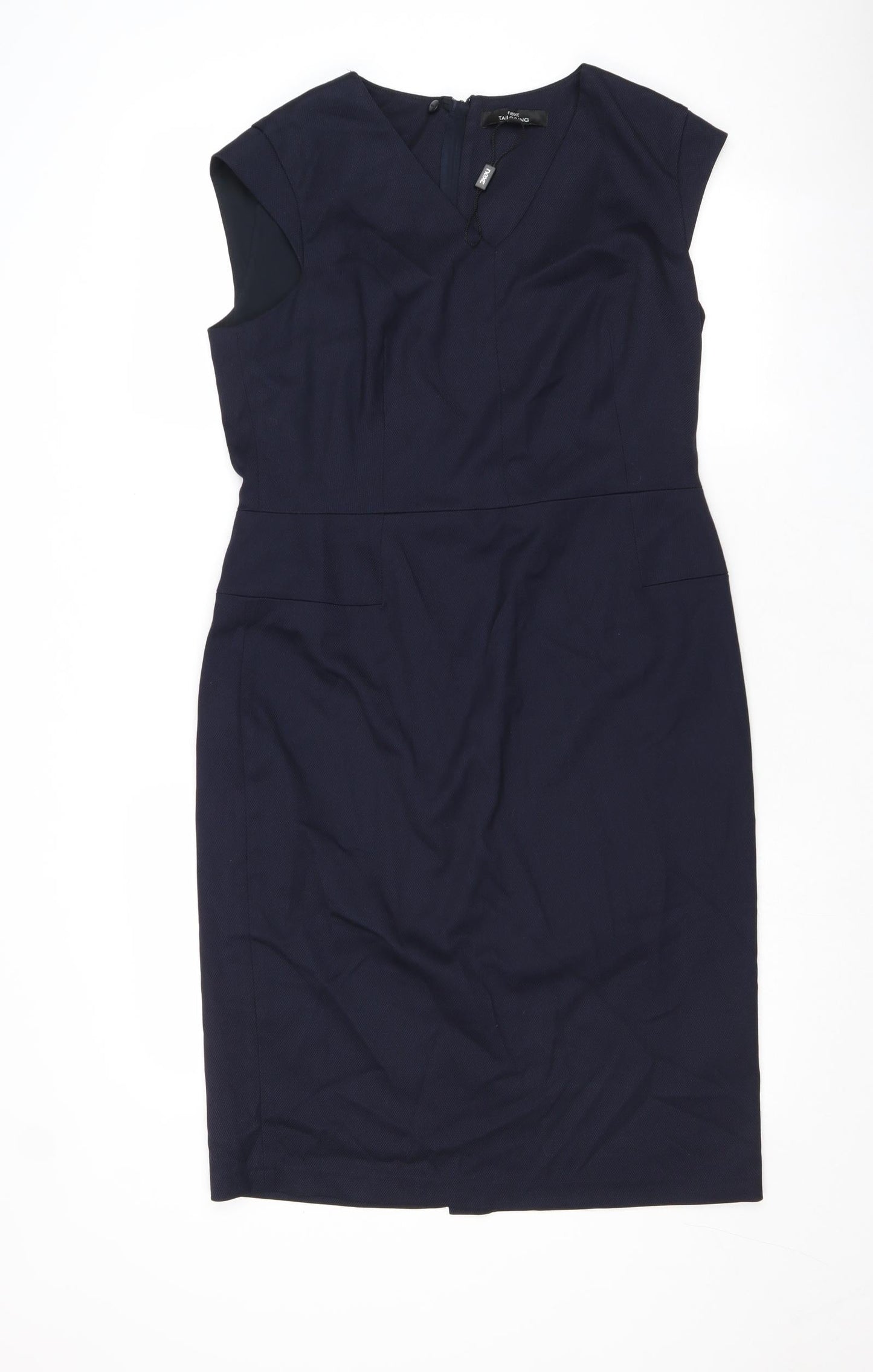 NEXT Womens Blue Polyester Pencil Dress Size 10 V-Neck Zip