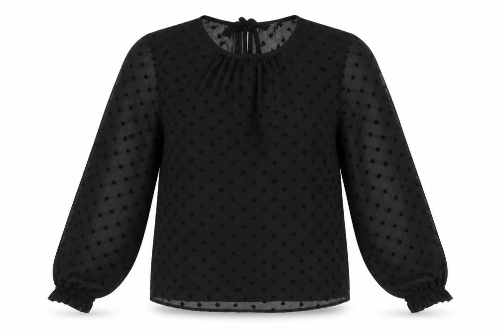 Marks and Spencer Womens Black Polka Dot Polyester Basic Blouse Size 8 Round Neck