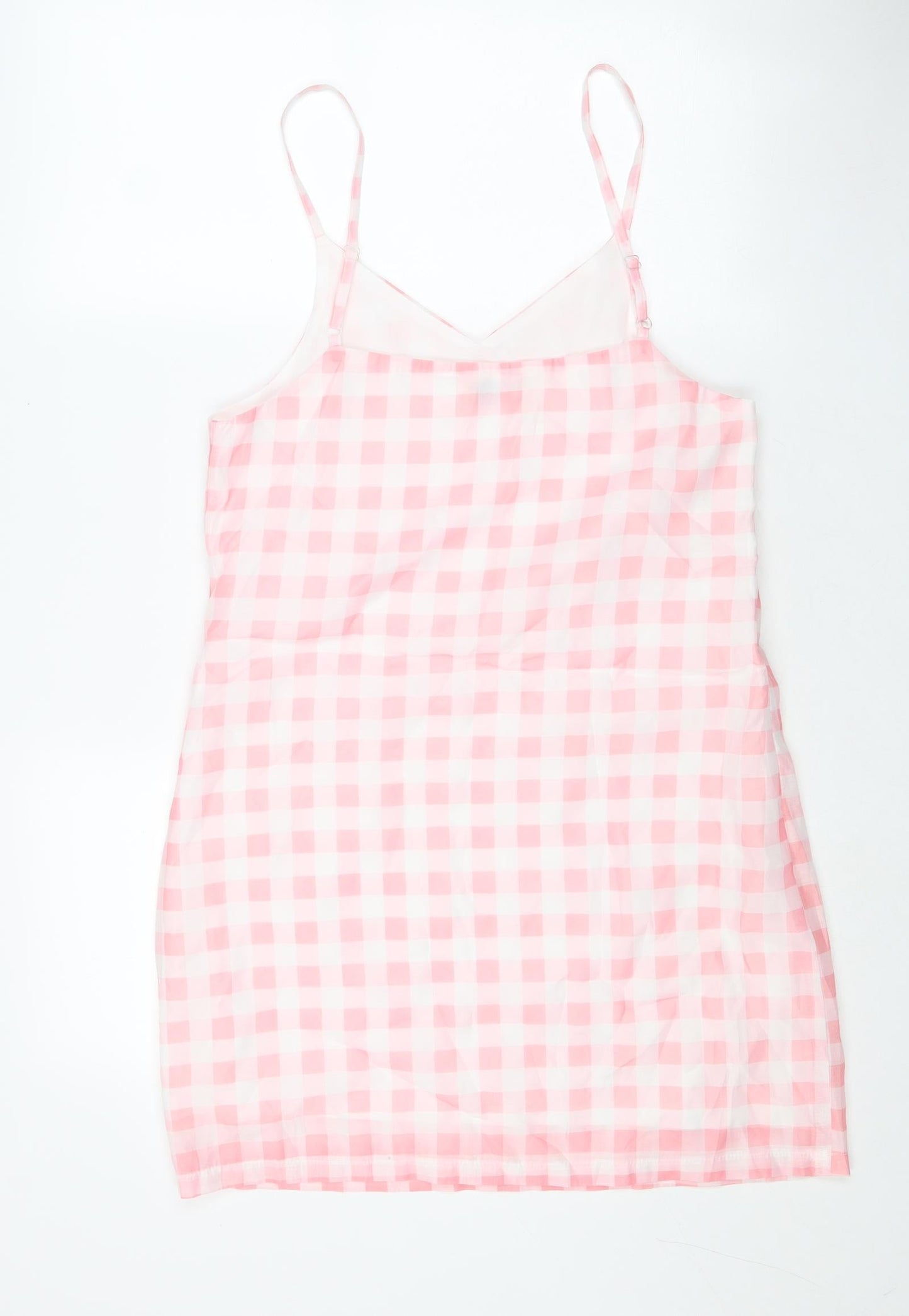 In the Style Womens Pink Check Polyester Slip Dress Size L V-Neck Zip