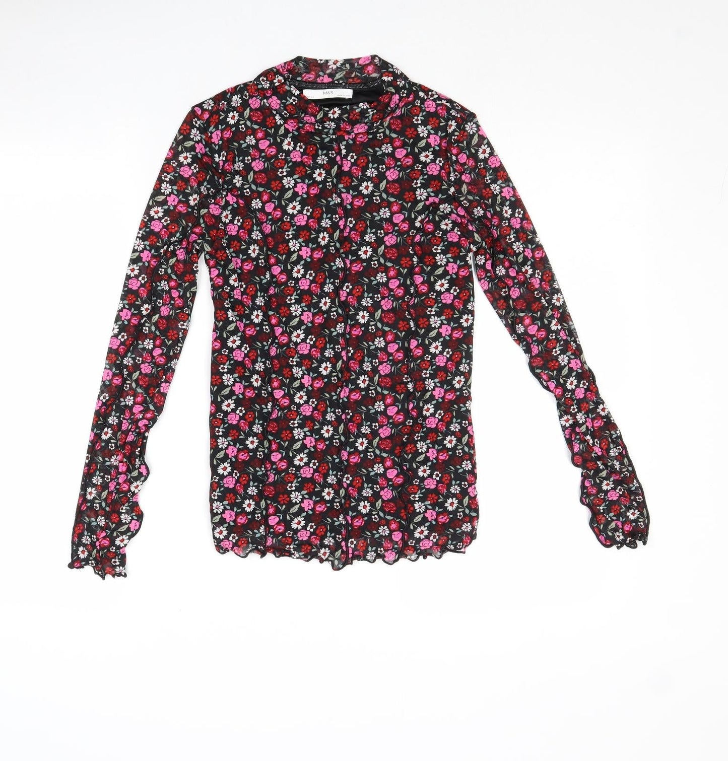 Marks and Spencer Girls Multicoloured Floral Polyester Basic T-Shirt Size 12-13 Years High Neck Pullover