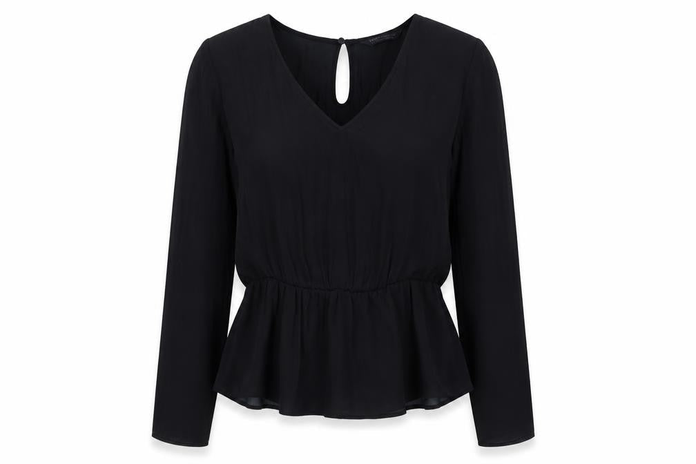 Marks and Spencer Womens Black Polyester Basic Blouse Size 8 V-Neck