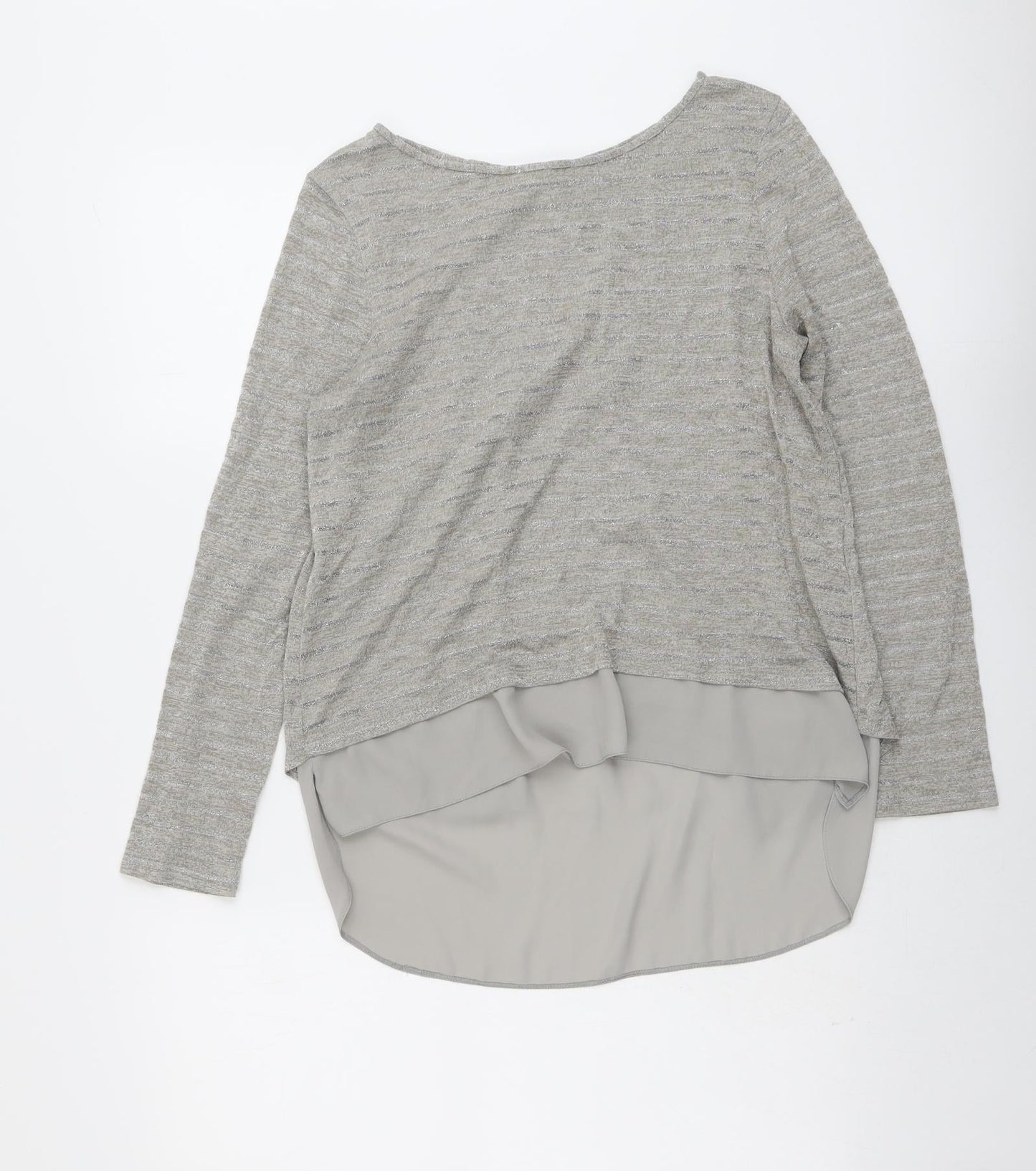 Oasis Womens Beige Round Neck Striped Polyester Pullover Jumper Size M