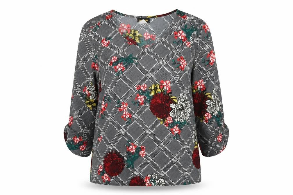 Ambria Womens Multicoloured Geometric Polyester Basic Blouse Size 12 Round Neck