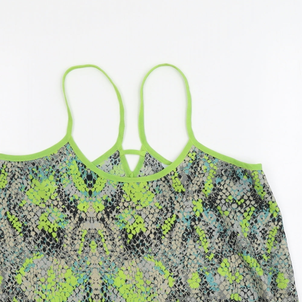 Butterfly Womens Green Geometric Polyester Camisole Tank Size 10 Round Neck