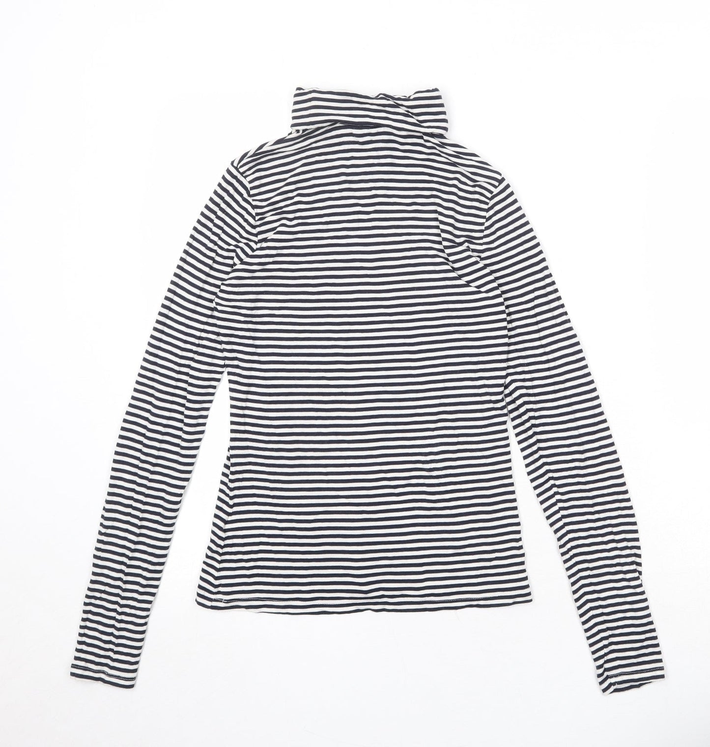 H&M Womens Black Striped Viscose Basic T-Shirt Size S Roll Neck