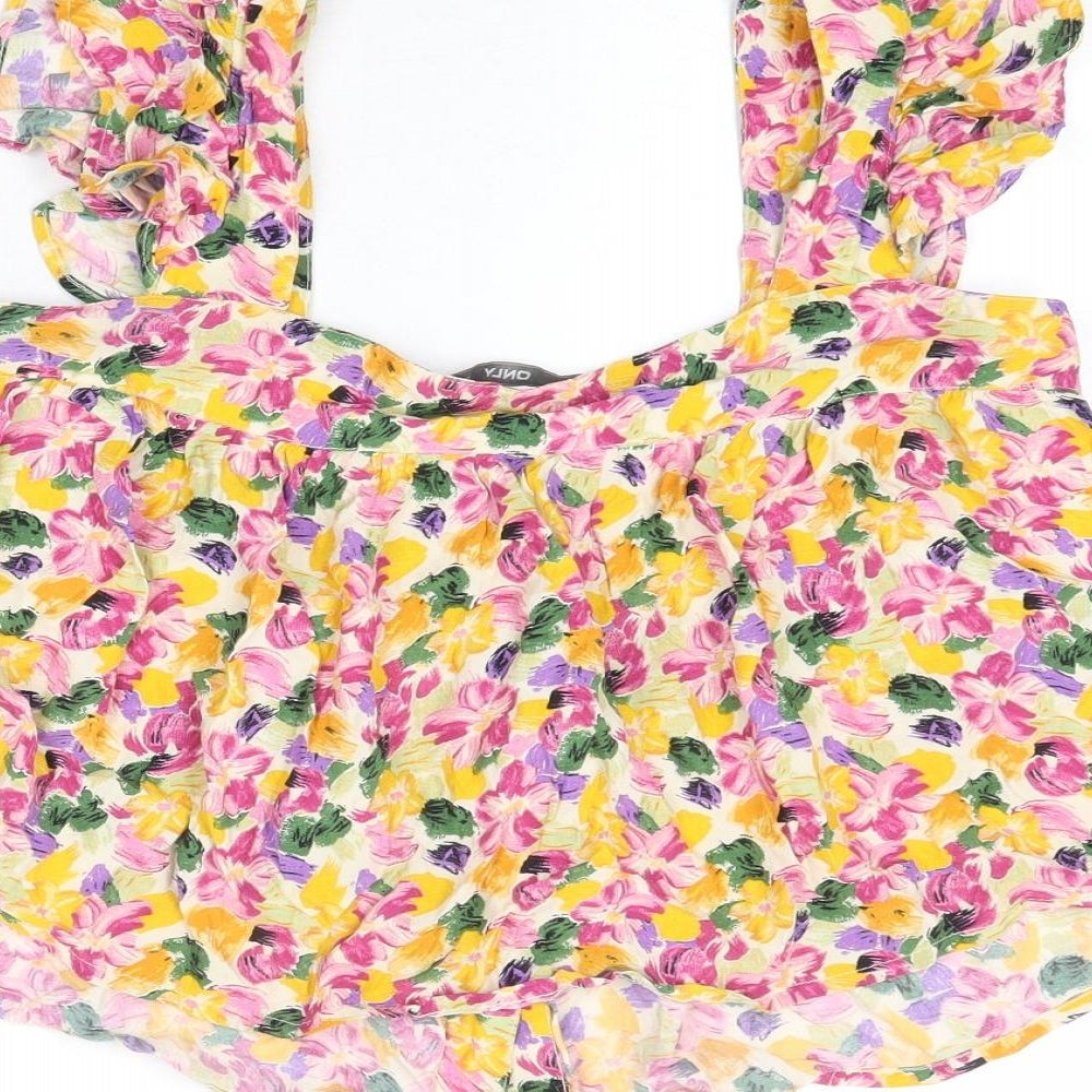 Only Womens Multicoloured Geometric Viscose Cropped Tank Size 10 Square Neck
