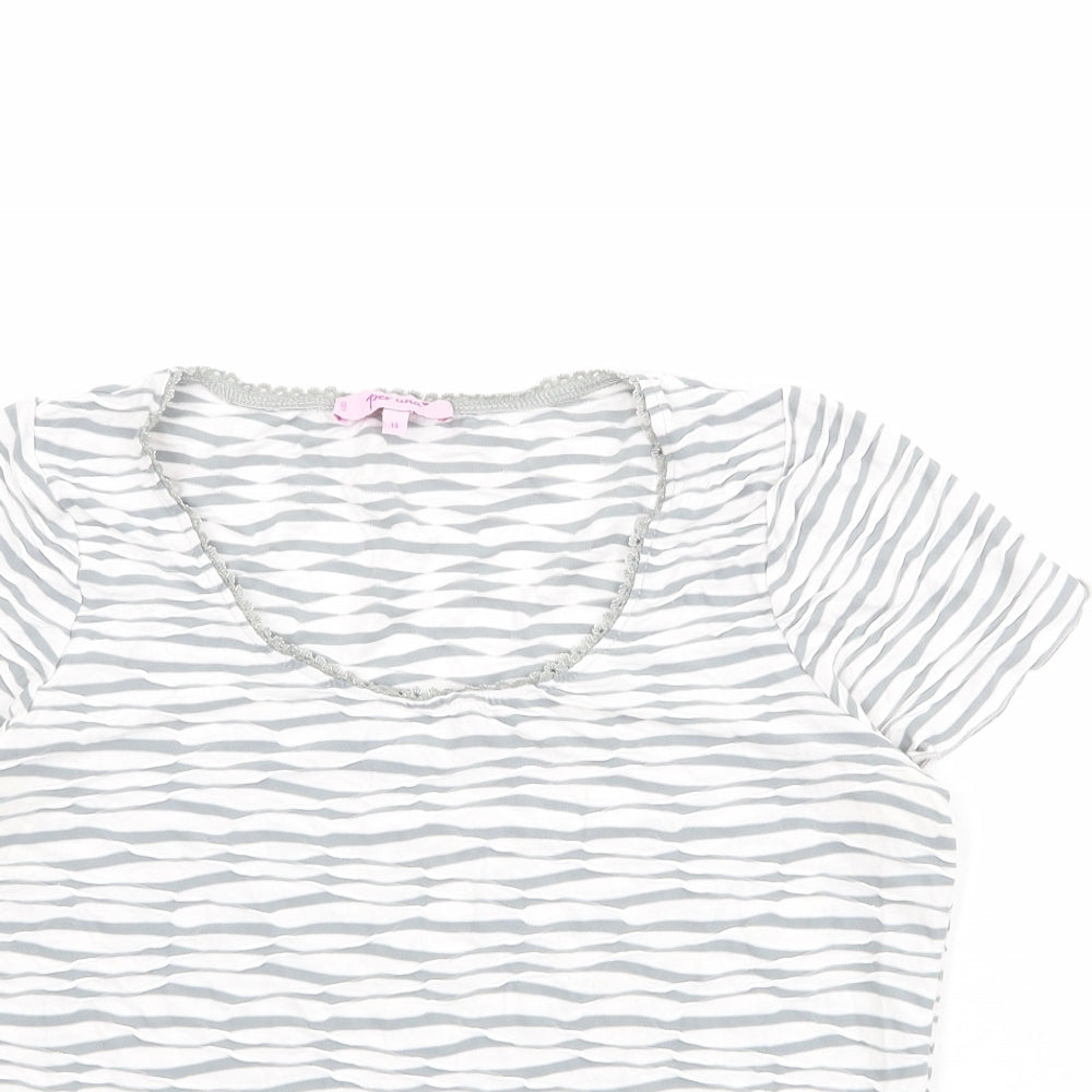 Per Una Womens Ivory Geometric Viscose Basic T-Shirt Size 14 Round Neck